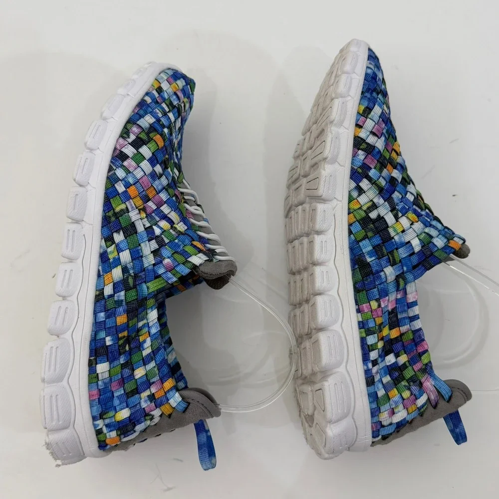Bonavi Antistress Woven Elastic Shoes Womens 10 Blue Multi Comfort Quirky